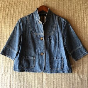 Cropped Half-Sleeve Casual Blue Denim Jacket Small